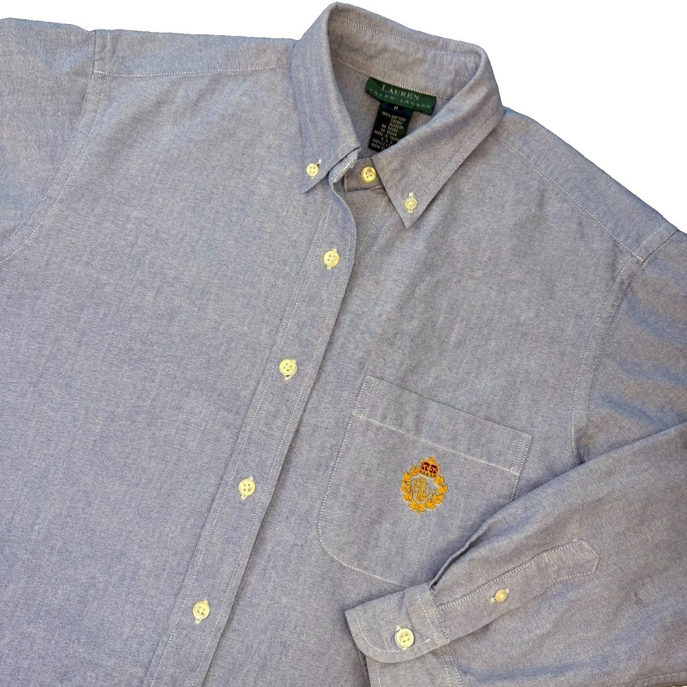 Lauren Ralph Lauren Crest Oxford Button Down Shirt Women 8 Blue Cotton Vintage